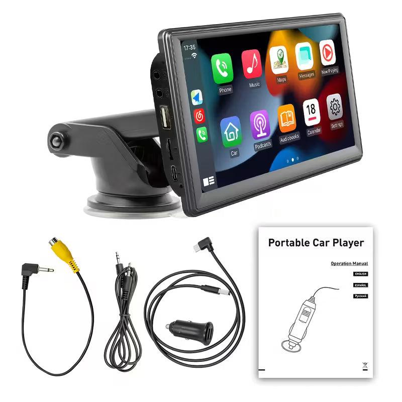 CarPlay screen شة سيارة لاسلكية 17.78 سم مع CarPlay و Android Auto، مشغل فيديو وموسيقى بسيط التركيب