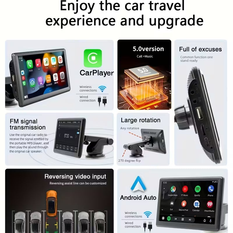 CarPlay screen شة سيارة لاسلكية 17.78 سم مع CarPlay و Android Auto، مشغل فيديو وموسيقى بسيط التركيب